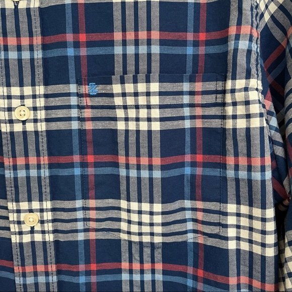Izod Saltwater Relaxed Classic Blue Plaid Shirt 100% Cotton Button Down Size S - Picture 6 of 15